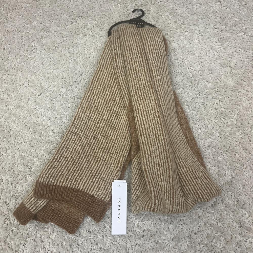 Topshop Unisex Knit Scarf Brown Cozy Soft Long Rectangle Preppy Casual Minimal